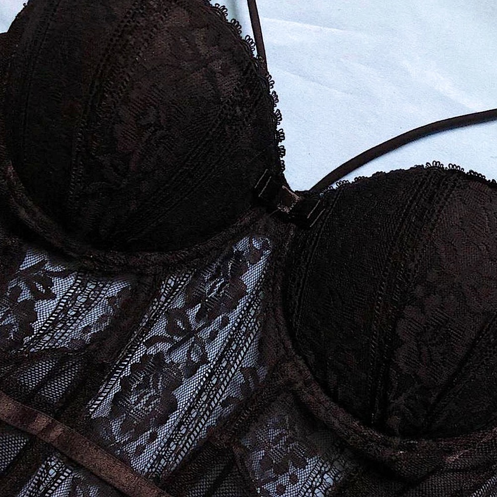NWOT Black Corset Top Lace Details